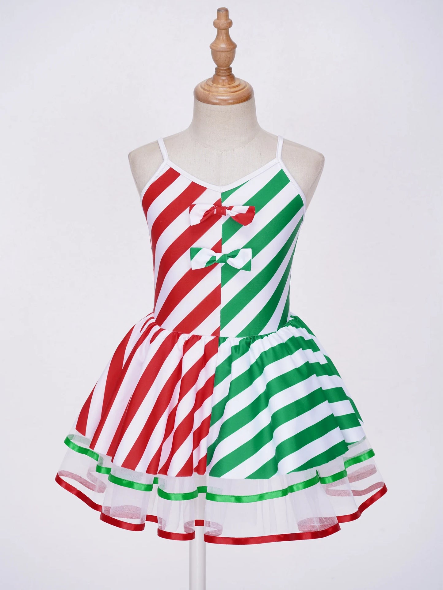 Girls Candy Cane Holiday Costume Red Striped Tutu Dress Dance Wear