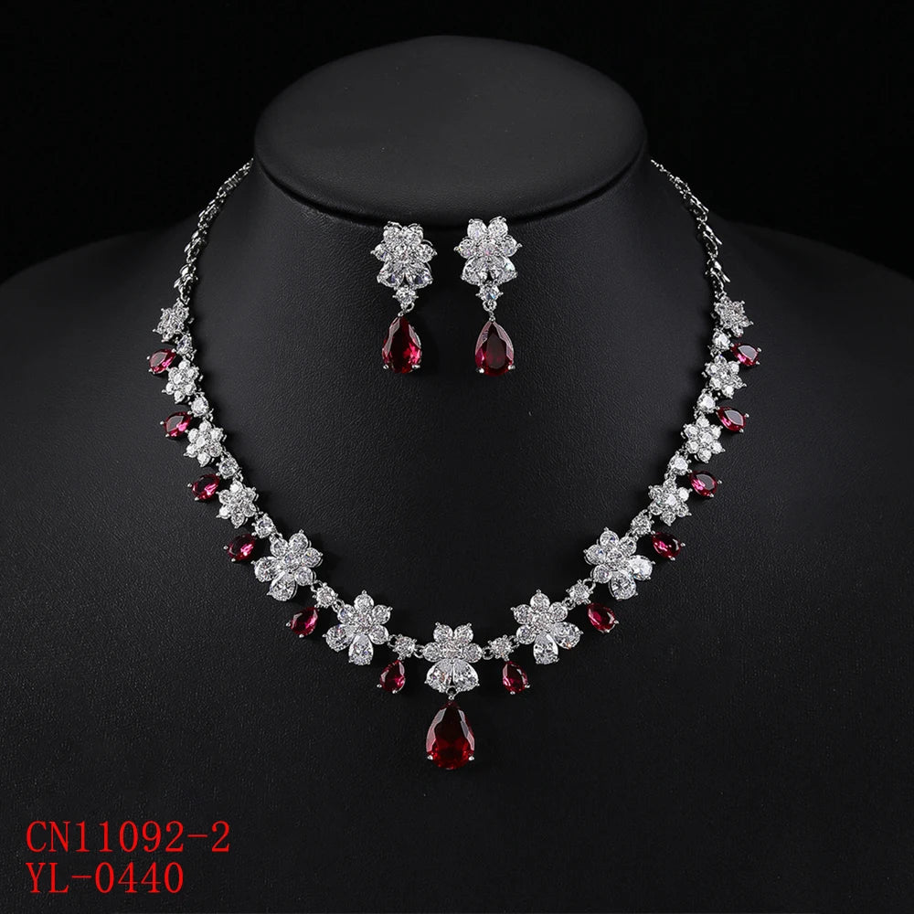 
                      
                        Fashion Jewelry Set Gorgeous Cubic Zirconia Party Flower Necklace Earrings Set
                      
                    