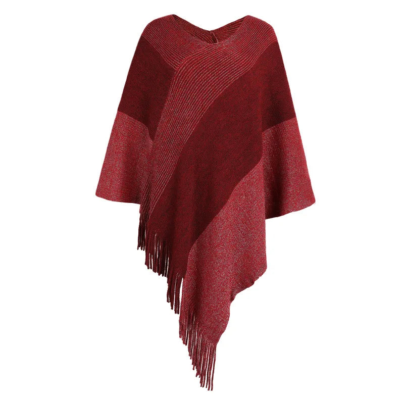 Autumn Winter Contrast Cloak Shawl Fashion Street  Poncho Capes