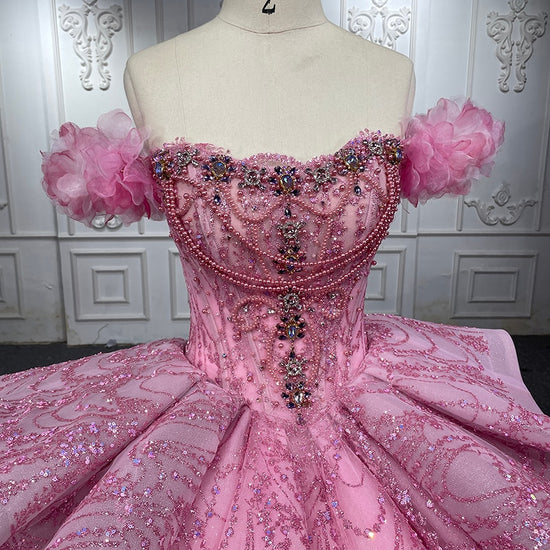 Luxury Quinceanera Dress With Sequins Short Sleeve Chapel Train