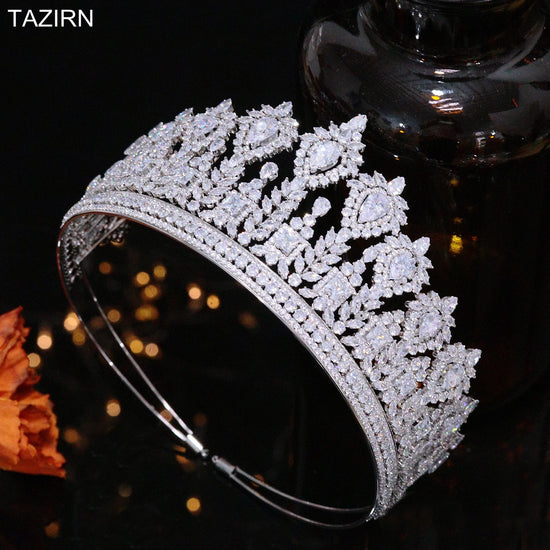Luxury Tall Tiara Crown Cubic Zirconia  Princess Queen Formal Event Hair Accessories