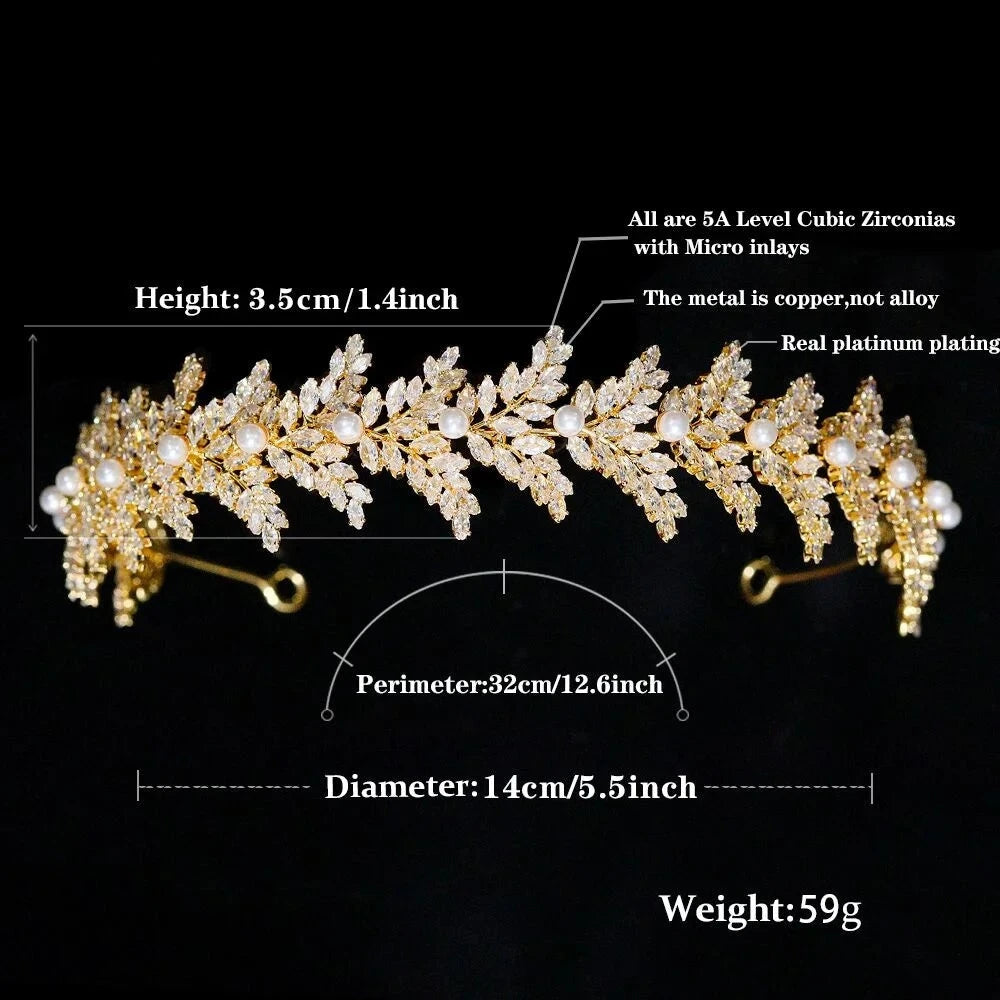 
                      
                        Zirconia Pearl Wedding Headband Leaf Headpieces CZ Bridal Hairband Jewelry Accessories
                      
                    