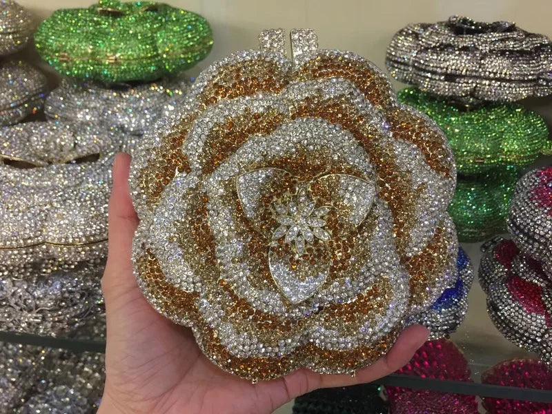 
                      
                        Crystal Rose Clutch Purse Rhinestone Evening Wedding Party Purse, elevate your evening with this exquisite rose floral mini clutch
                      
                    