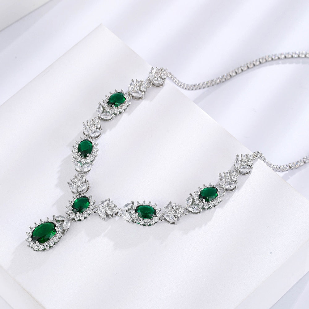 
                      
                        Luxury Green Cubic  Zirconia Crystal Necklace and Earrings Jewelry Set
                      
                    