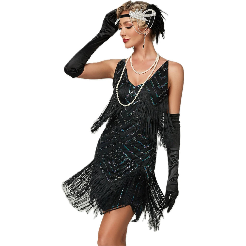 
                      
                        1920s Flapper Roaring Plus Sizes Short Dress Gatsby Fringed Sequin Beaded  Tassels Dress
                      
                    