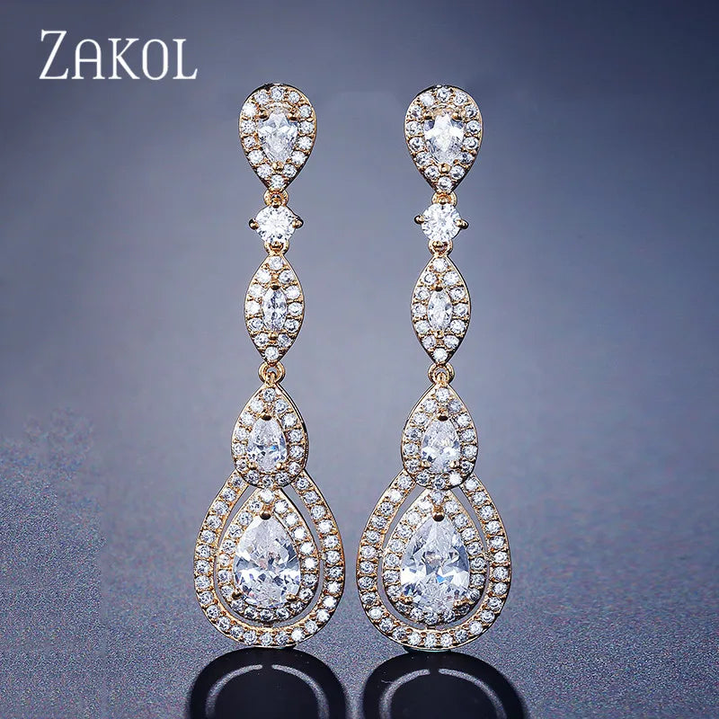 
                      
                        Luxury Water Drop Cubic Zircon Long Dangle Earrings
                      
                    