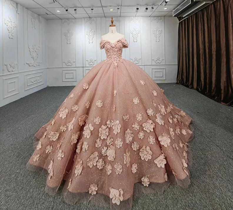 
                      
                        Quinceanera Pink Flower Ball Gown Dress
                      
                    