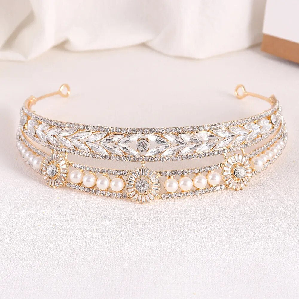 
                      
                        Gold Silver Plated Queen Princess Crystal Pearl Bridal Hair Accessory Headband
                      
                    