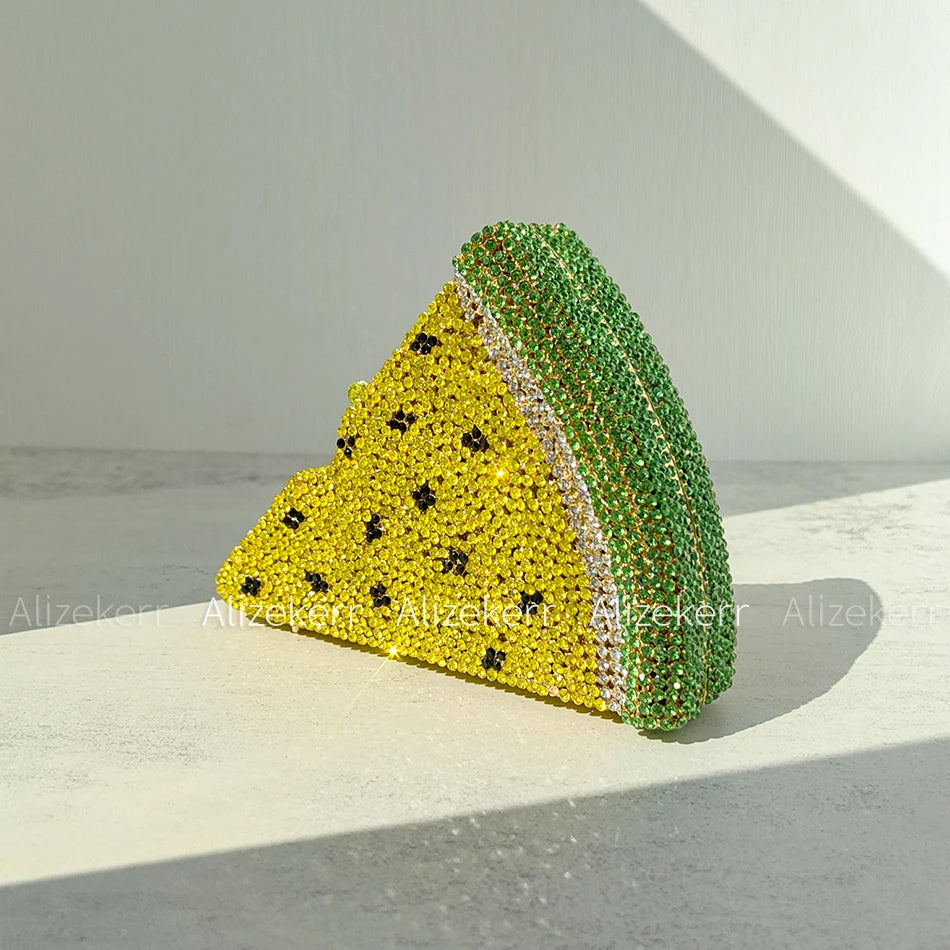 
                      
                        Crystal Pizza Slice Purse Mini Evening Metallic Rhinestone Clutch Bag
                      
                    