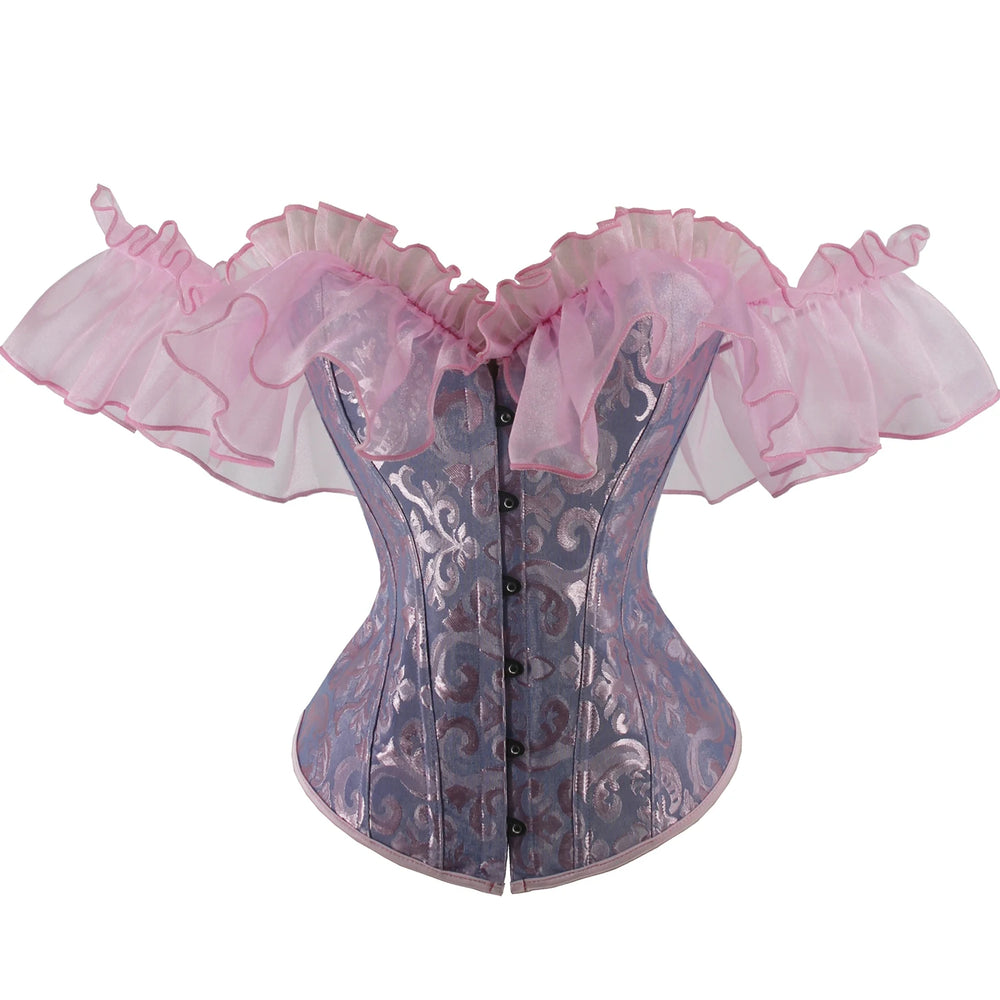 Off Shoulder Corset Top Gothic Corset Bustier Ruffles Short Sleeve Womens Top