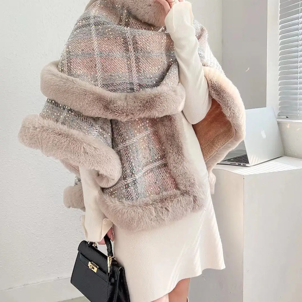 
                      
                        Winter Poncho Shawl Cloak Faux Fur Collar  Loose Cape  Streetwear Coats
                      
                    