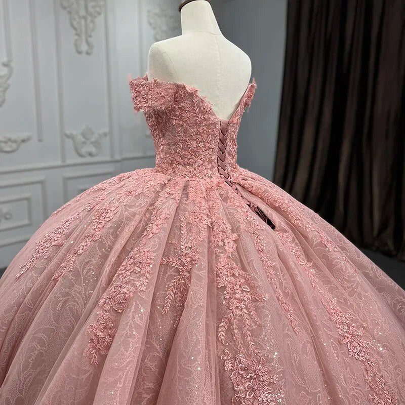 
                      
                        Quinceanera Pink Flower Ball Gown Dress
                      
                    