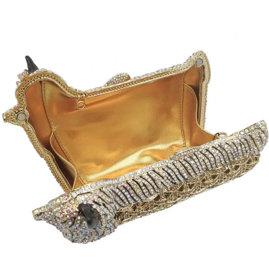 Doggy Puppy Gold Crystal Clutch Evening Bags Party Minaudierer Purses