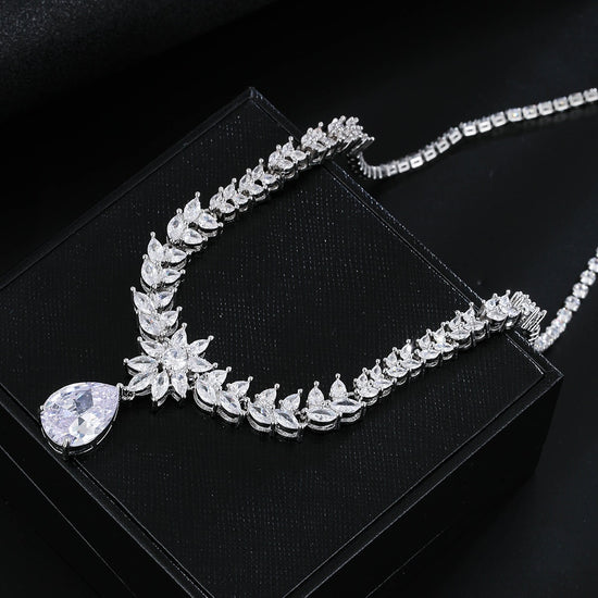Load image into Gallery viewer, Luxury Silver Color Water Drop Cubic Zirconia Wedding Jewelry Sets
