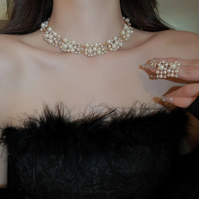 Pearl necklace and earrings jewelry set 