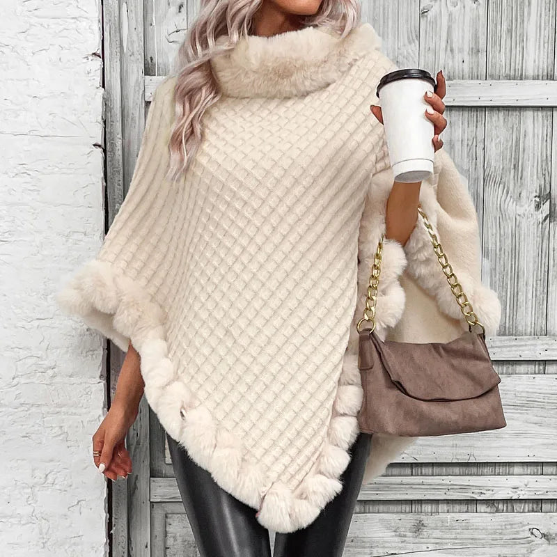 
                      
                        Fashion Stripes Faux Fur Pullover Cape Coat Autumn Winter Knit Poncho Wrap
                      
                    