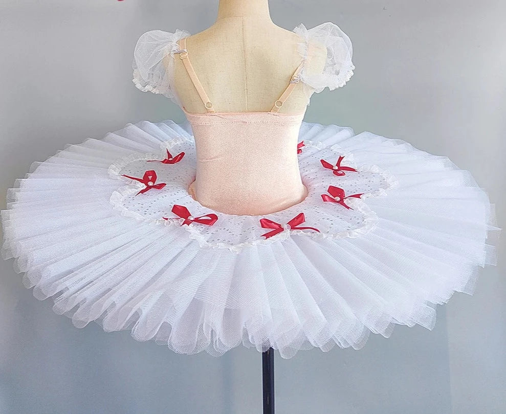 Girls Pink White Ballet Dance Costume Pancake Ballerina Tutu
