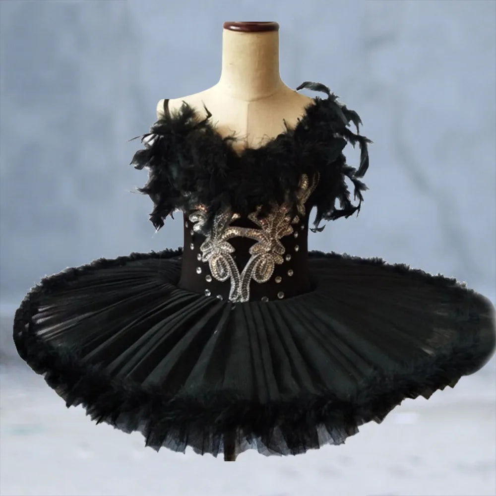 Black Swan Ballet Pancake Dance Skirt Girls Princess Performance Costume