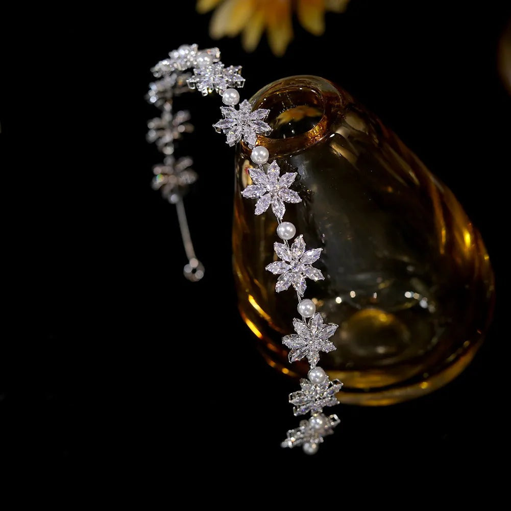 Simple Bridal Hairband Cubic Zirconia Flower Hair  Accessory