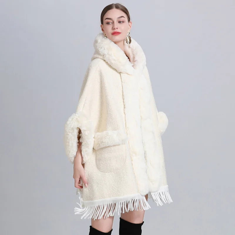 
                      
                        Faux Fur Cape Coat Over Sized Poncho Hooded  Loose Cardigan Shawl
                      
                    