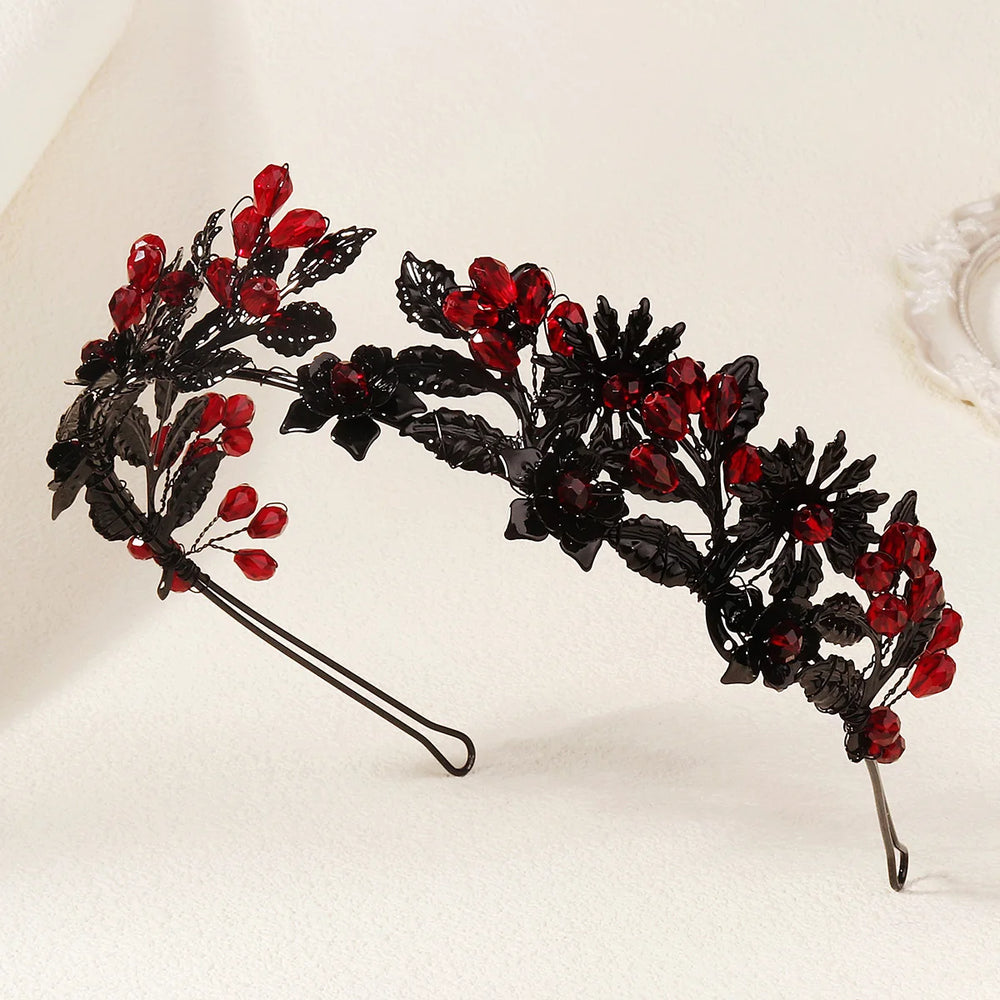 
                      
                        black and red tiara crowns crystal bead on metal frame, party hair accessory
                      
                    