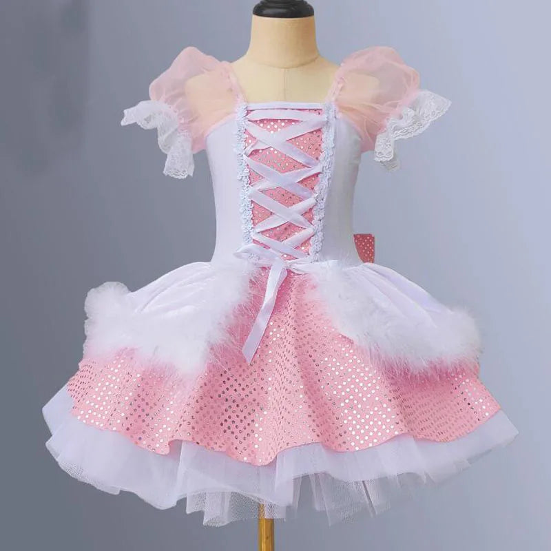 Girls Ballerina Dress Sweet Sequined Dance Costume