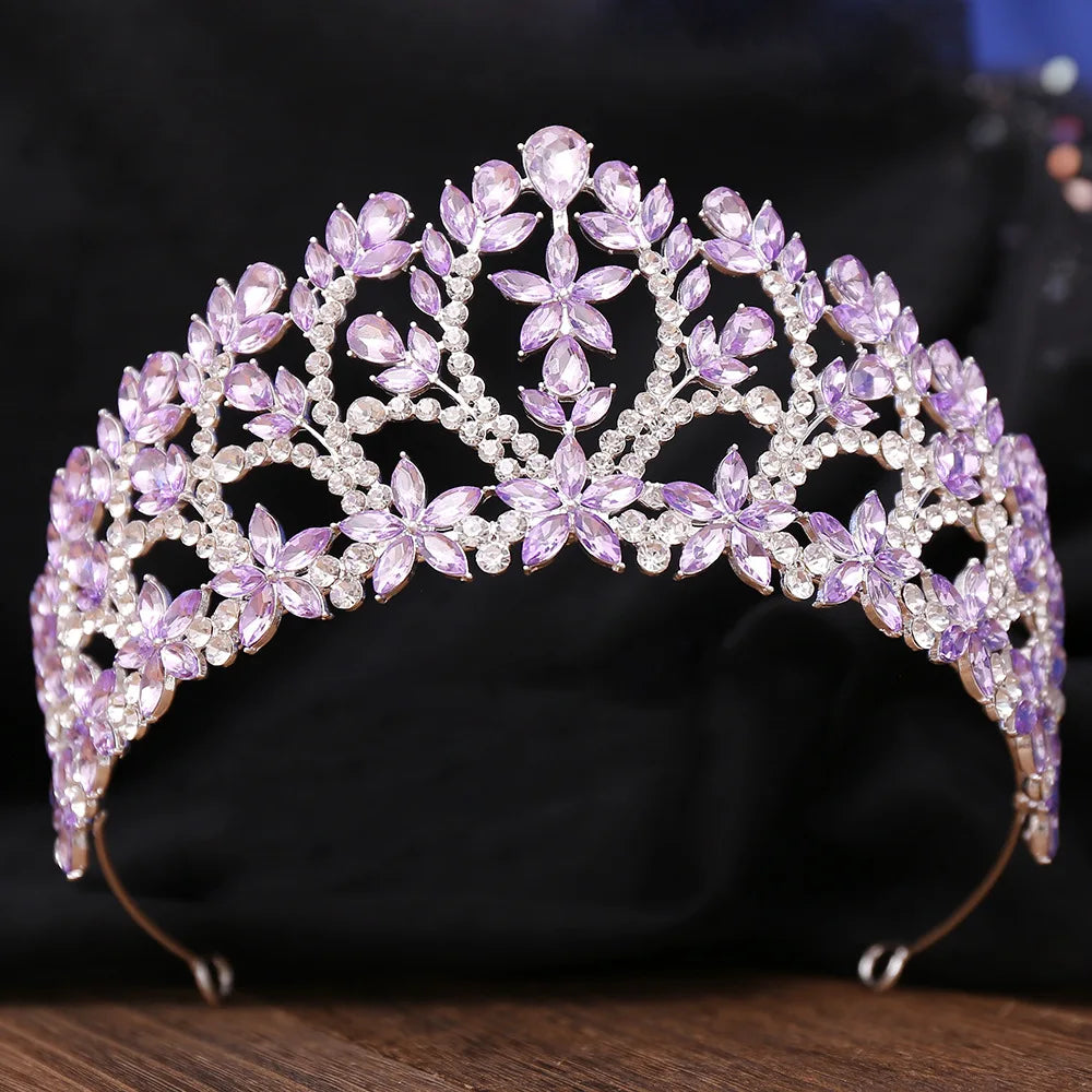 Purple Crystal Tiara Vintage Crown Tiara For Women Hair Accessory