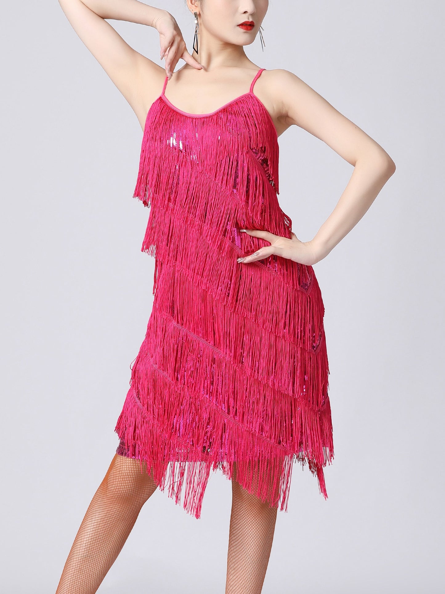 Load image into Gallery viewer, Sequin Fringe Latin Dance Dress Sleeveless Salsa Tango Dance Wear
