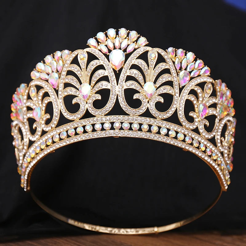 Crystal Round Pageant Crown Hair Tiara Event Hair Accessory, make a grand entrance with this stunning round crystal crown!