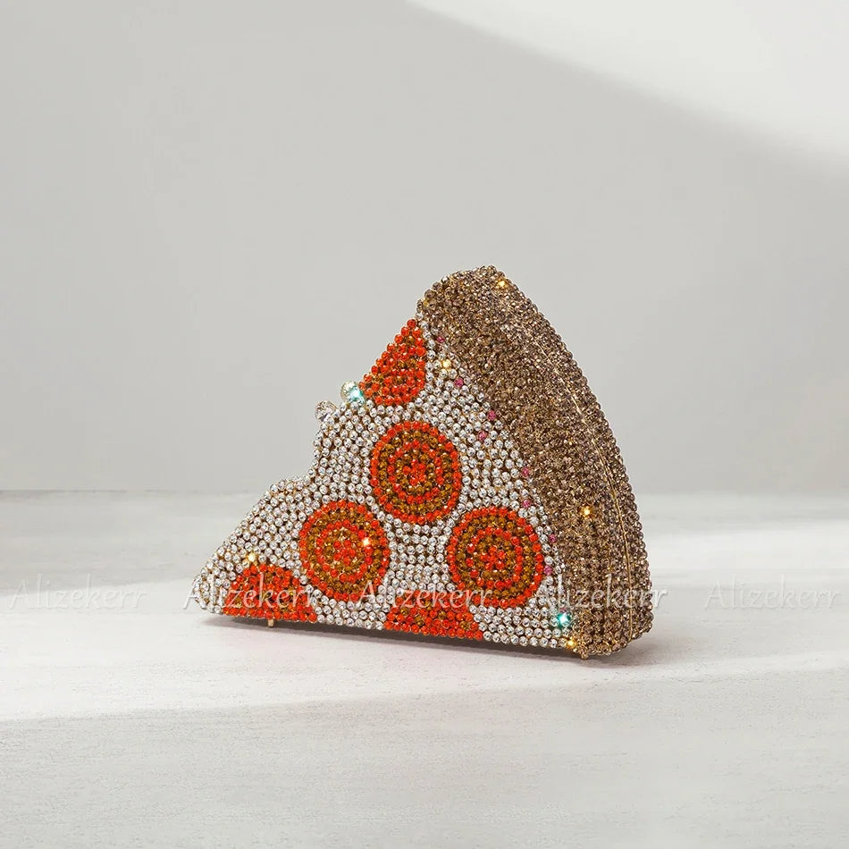 
                      
                        Crystal Pizza Slice Purse Mini Evening Metallic Rhinestone Clutch Bag
                      
                    