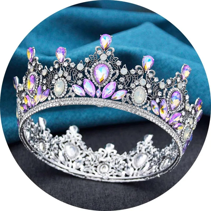 Baroque Purple Crown Wedding Rhinestone Tiara Crown for Women