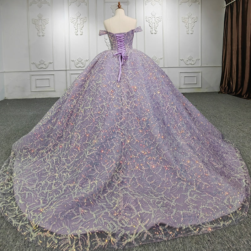 Quinceanera Ball Gown Purple Crystal Dress