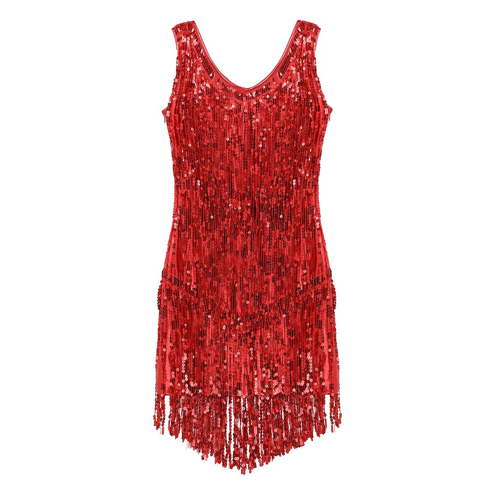 
                      
                        Ladies Sleeveless Sparkling Sequin Tassels Fringe Ballroom Latin Dance Dress
                      
                    