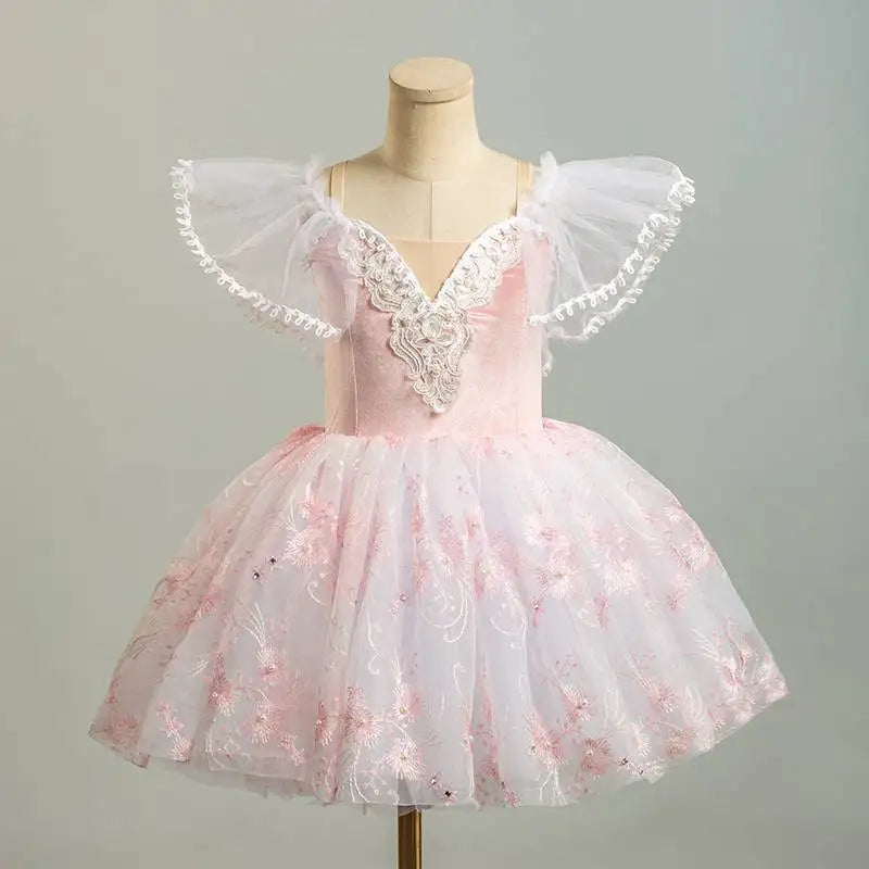 Pink Ballerina Dress For Girls Tutu Performance Dance Costume