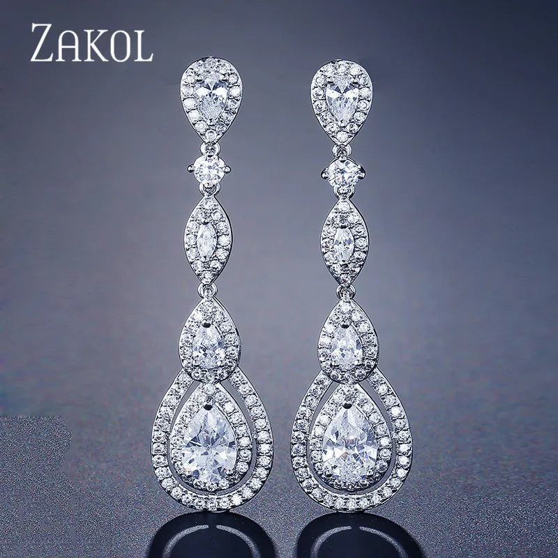 
                      
                        Luxury Water Drop Cubic Zircon Long Dangle Earrings
                      
                    