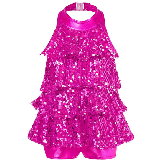 Girls Modern Jazz Latin Ballet Dance Costume  Shiny Sequin Short Unitard Dress