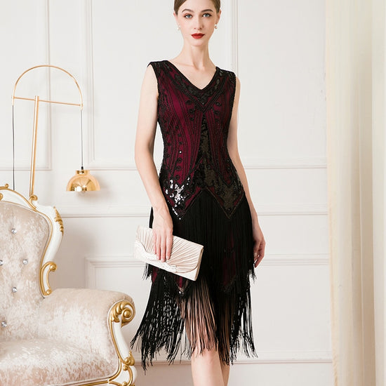 Load image into Gallery viewer, 1920s Gatsby V-Neck Flapper Cocktail Dance Formal Evening Party Dress
