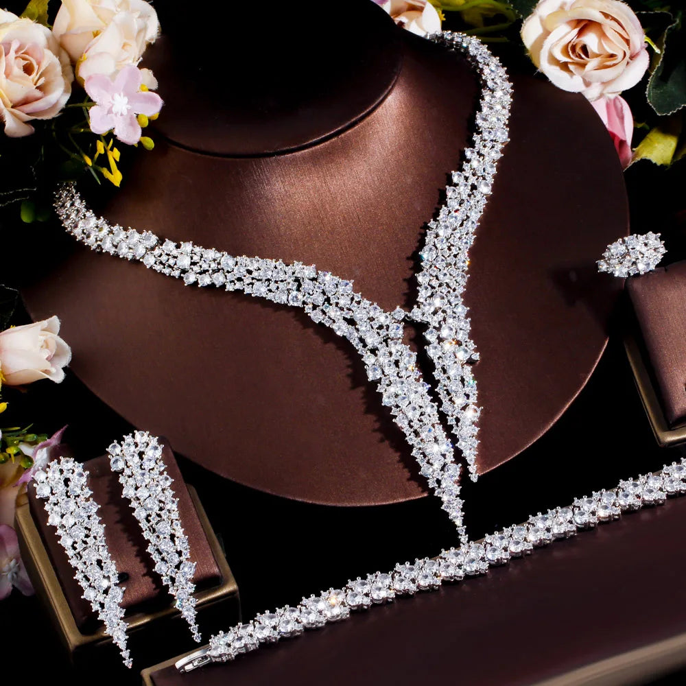 Brilliant Big Luxury Dinner Party Cubic Zirconia Wedding Bridal Costume Jewelry Set