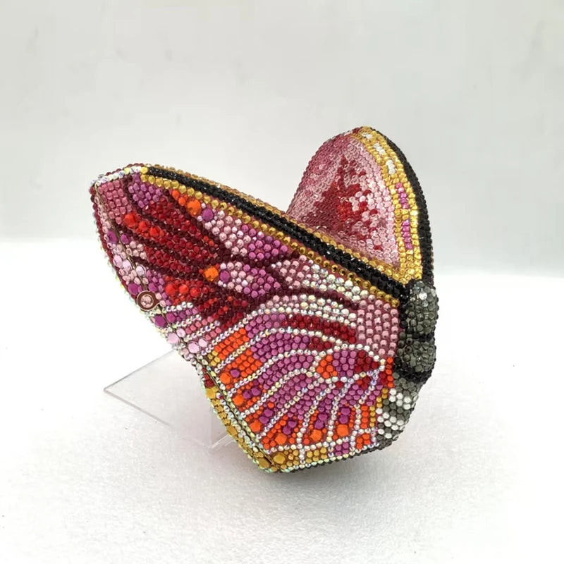 Colorful butterfly-shaped clutch bag mini purse for formal events with crystal beadwork 