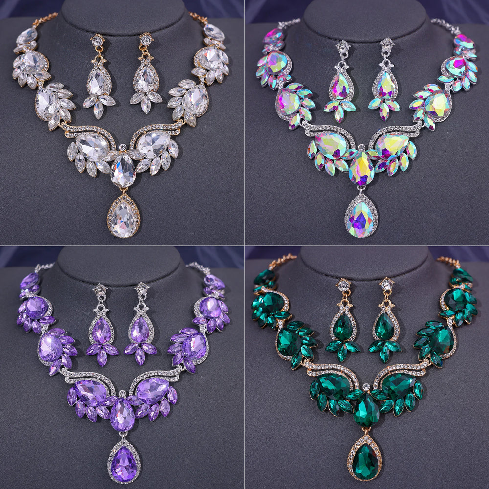 Fashion Necklace Earrings Sets Crystal Choker Party Accessories