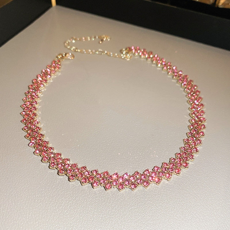 Fashion Colorful Rhinestone Chokers Geometric Crystal Necklaces