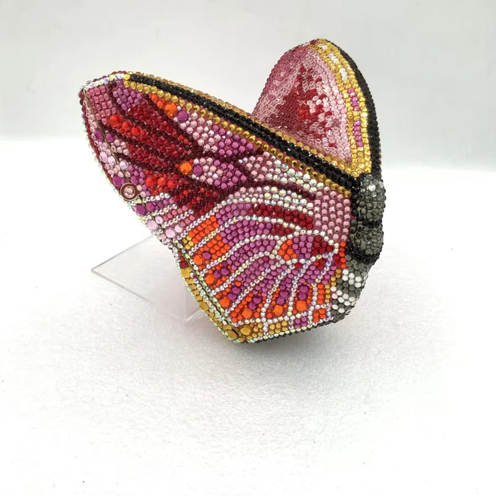 
                      
                        Colorful butterfly-shaped clutch bag mini purse for formal events with crystal beadwork 
                      
                    
