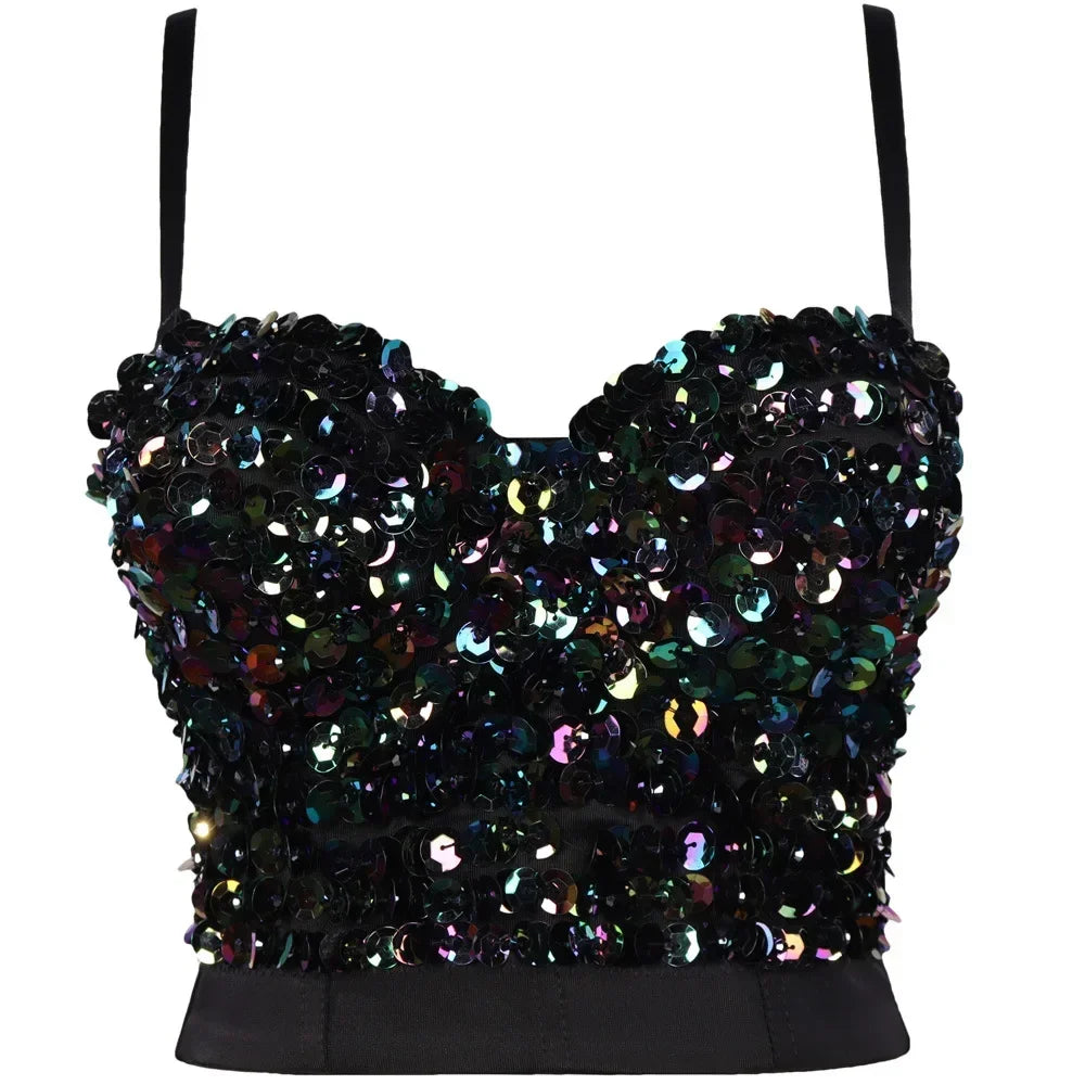 
                      
                        Rhinestone Diamond Sequin Tank Top Corset Crop Tops
                      
                    