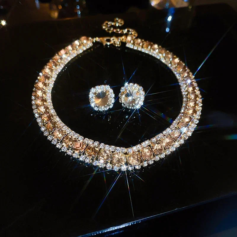 
                      
                        Crystal Jewelry set with necklace and earrings on a light background
                      
                    
