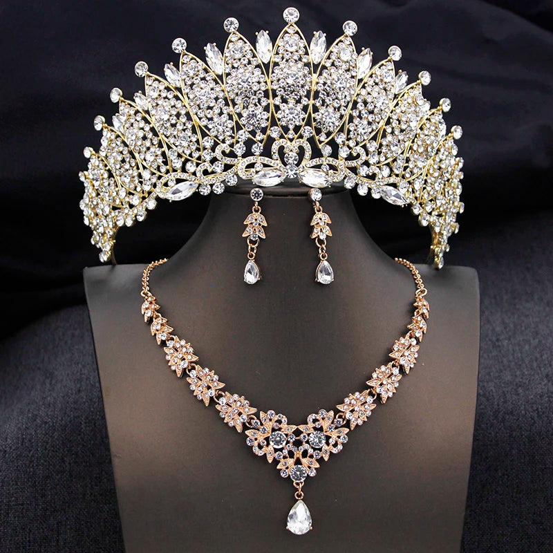 
                      
                        Royal Queen Champagne Tiara Crown Bridal Jewelry Sets for Women Jewelry Accessories
                      
                    