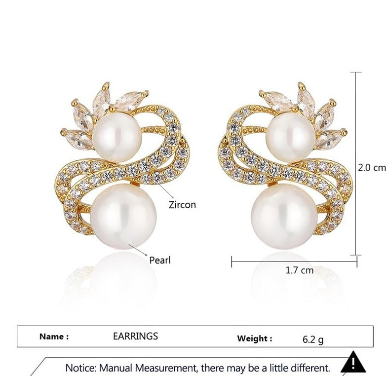 Load image into Gallery viewer, Exquisite Double Row Winding Pearl  Zircon Earrings for Women
