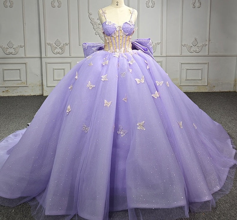 Exquisite Organza Corset Sleeveless Ball Gown Beading Bow 3D Flower Party Dress