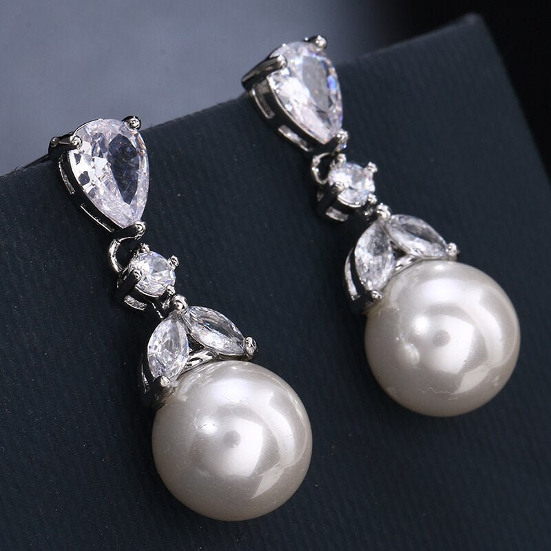 Load image into Gallery viewer, Fashion Imitation Pearl Drop Cubic Zirconia Wedding Earrings
