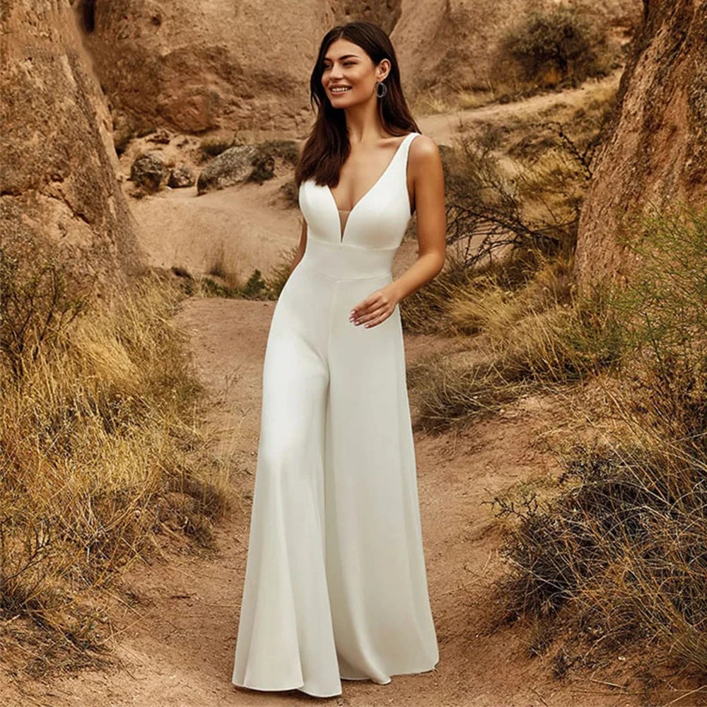 ANGEL 2 In 1 Wedding Jumpsuit With Detachable Skirt 2 Pieces Bridal  Pants Suit