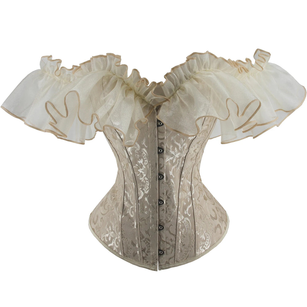 Off Shoulder Corset Top Gothic Corset Bustier Ruffles Short Sleeve Womens Top